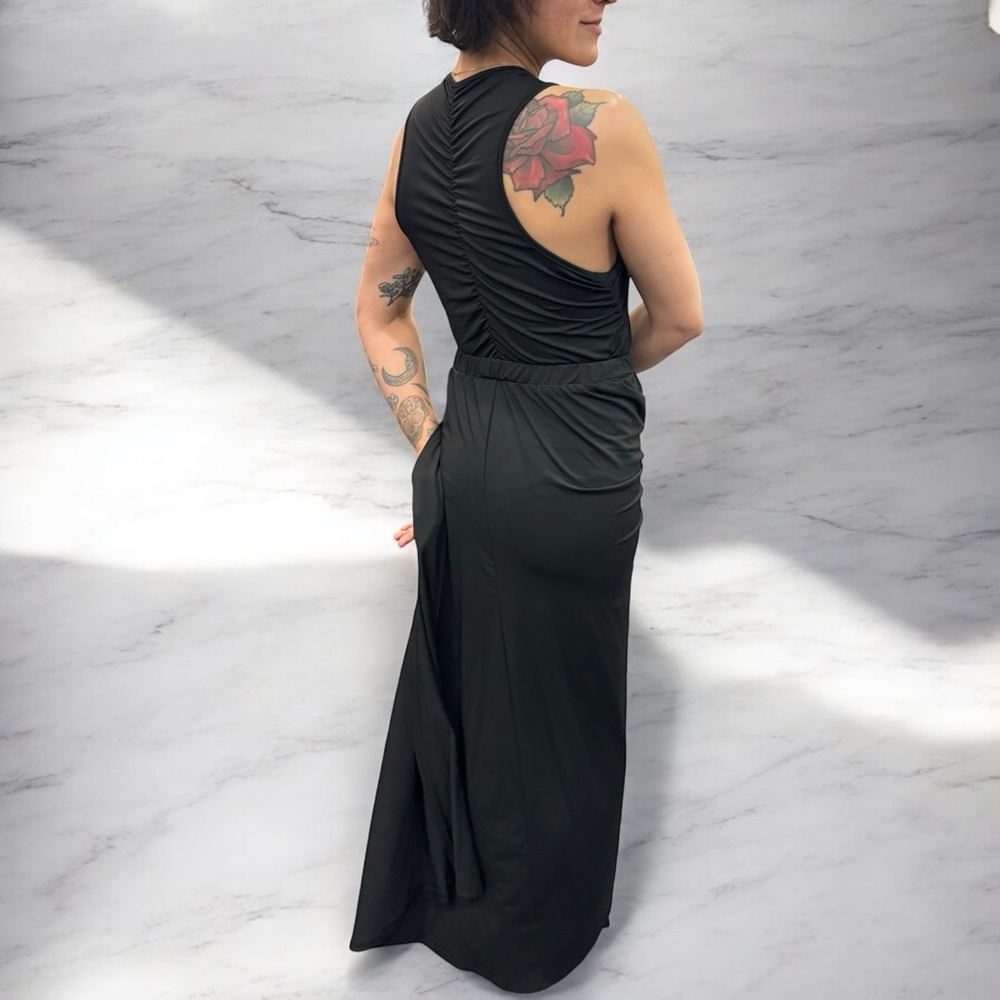 Elegant Black Wrap Slip Dress Side Slits cutout dress Size Medium - Picture 6 of 8